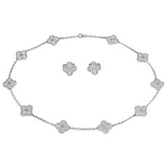 Vintage Van Cleef & Arpels Diamond Alhambra Necklace and Earrings