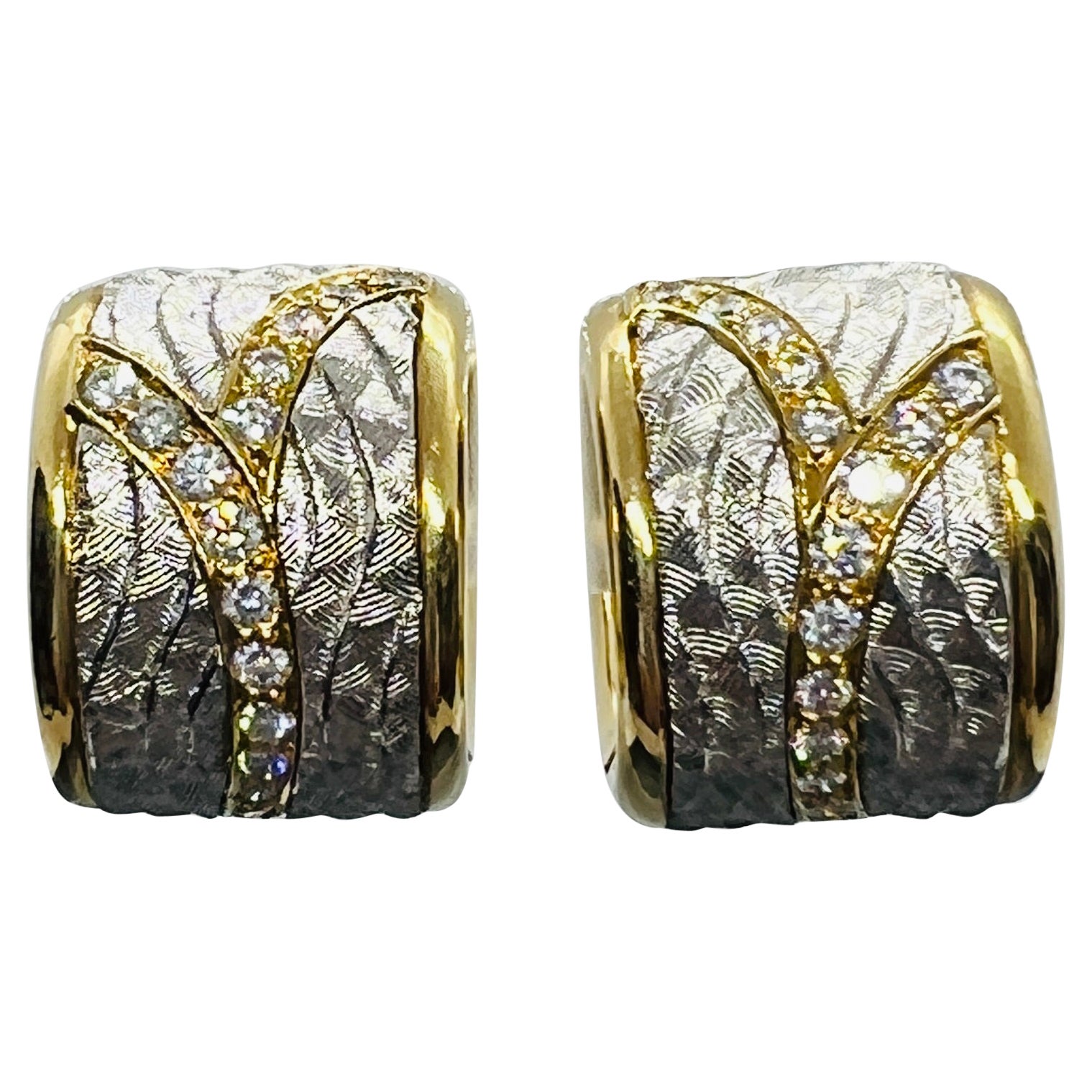 Michael Bondanza 22 Venti Hoop Earrings 18K yellow Gold Platinum & Diamond  For Sale