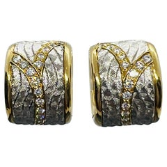 Vintage Michael Bondanza 22 Venti Hoop Earrings 18K yellow Gold Platinum & Diamond 