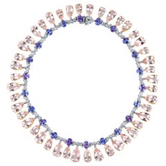 Collier en or rose/or blanc 18 carats avec morganite, tanzanite et diamants
