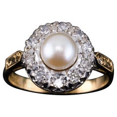 18K Gold Antique Pearl & Diamond Cluster Ring - c.1900s