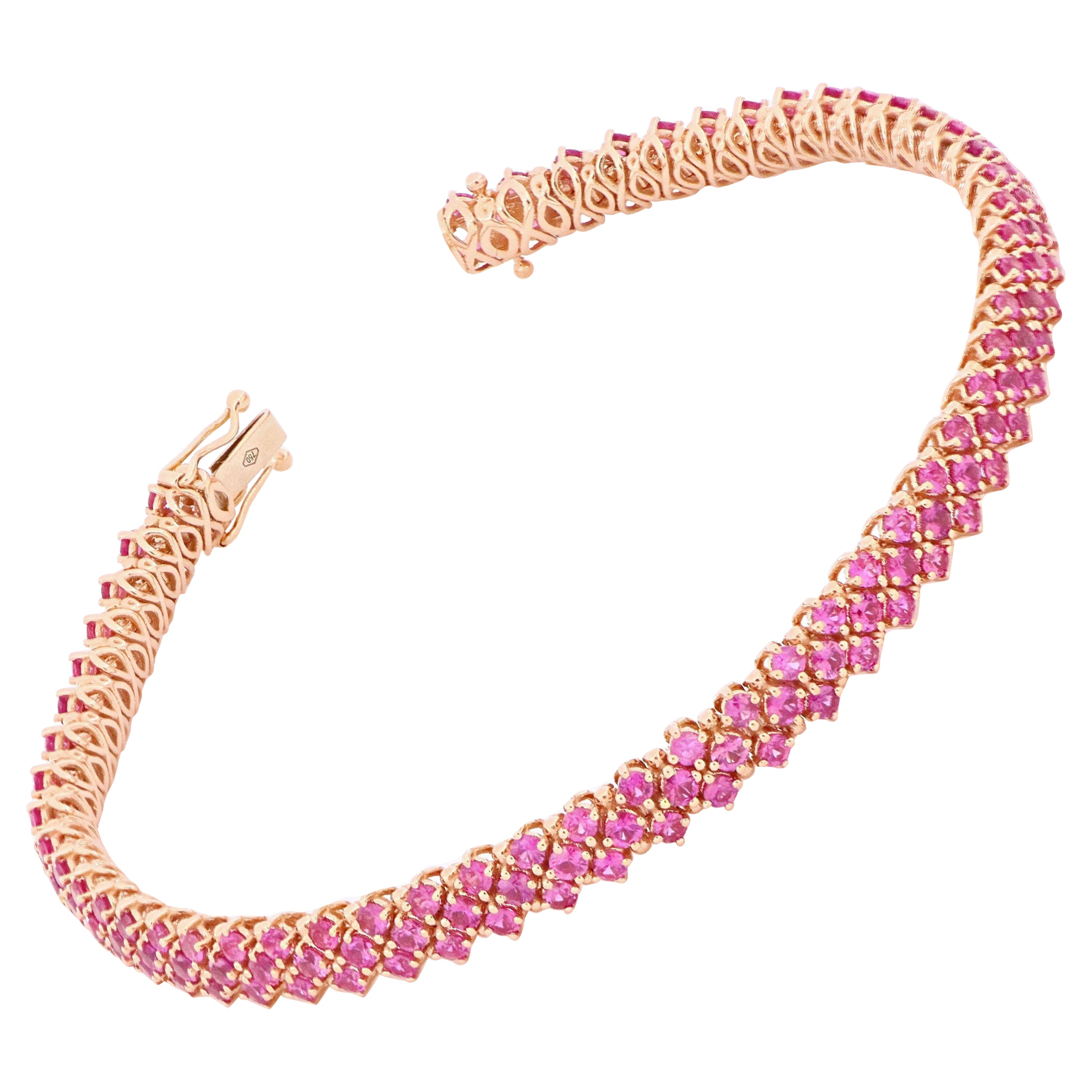 Soft 3-row mesh pink sapphires pavè fashion modern bracelet in 18kt rose gold For Sale