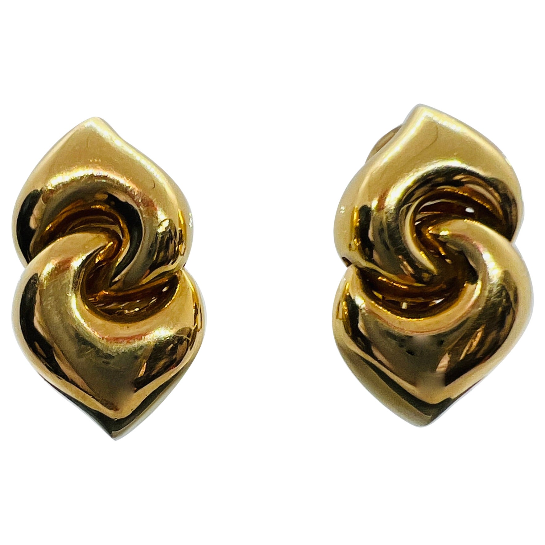 Bvlgari Doppio Cuore 18K yellow Gold Clip On Earrings 15.3 Grams For Sale
