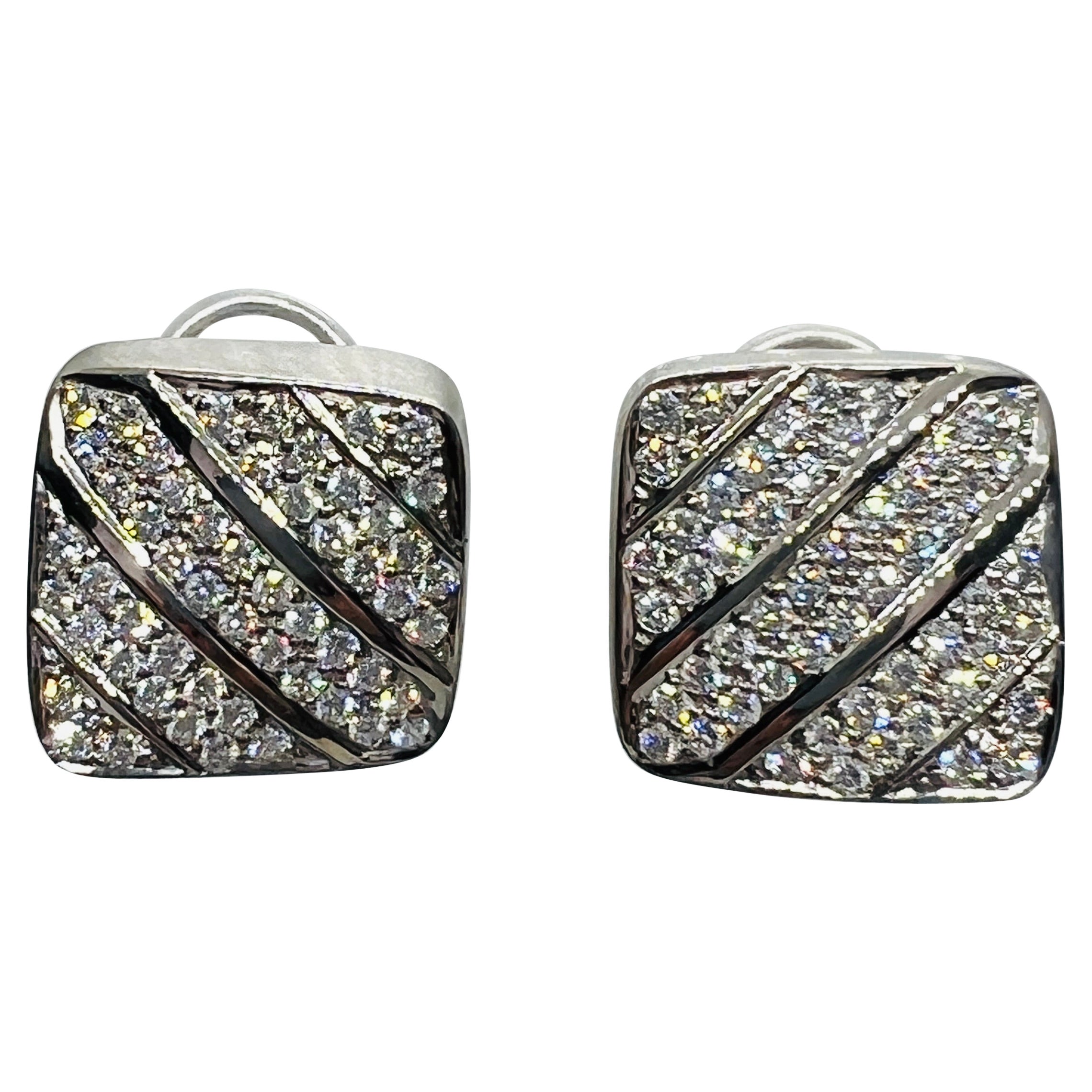 Designer Marlene Stowe 18K white Gold & Diamond Earrings 19.1 grams For Sale