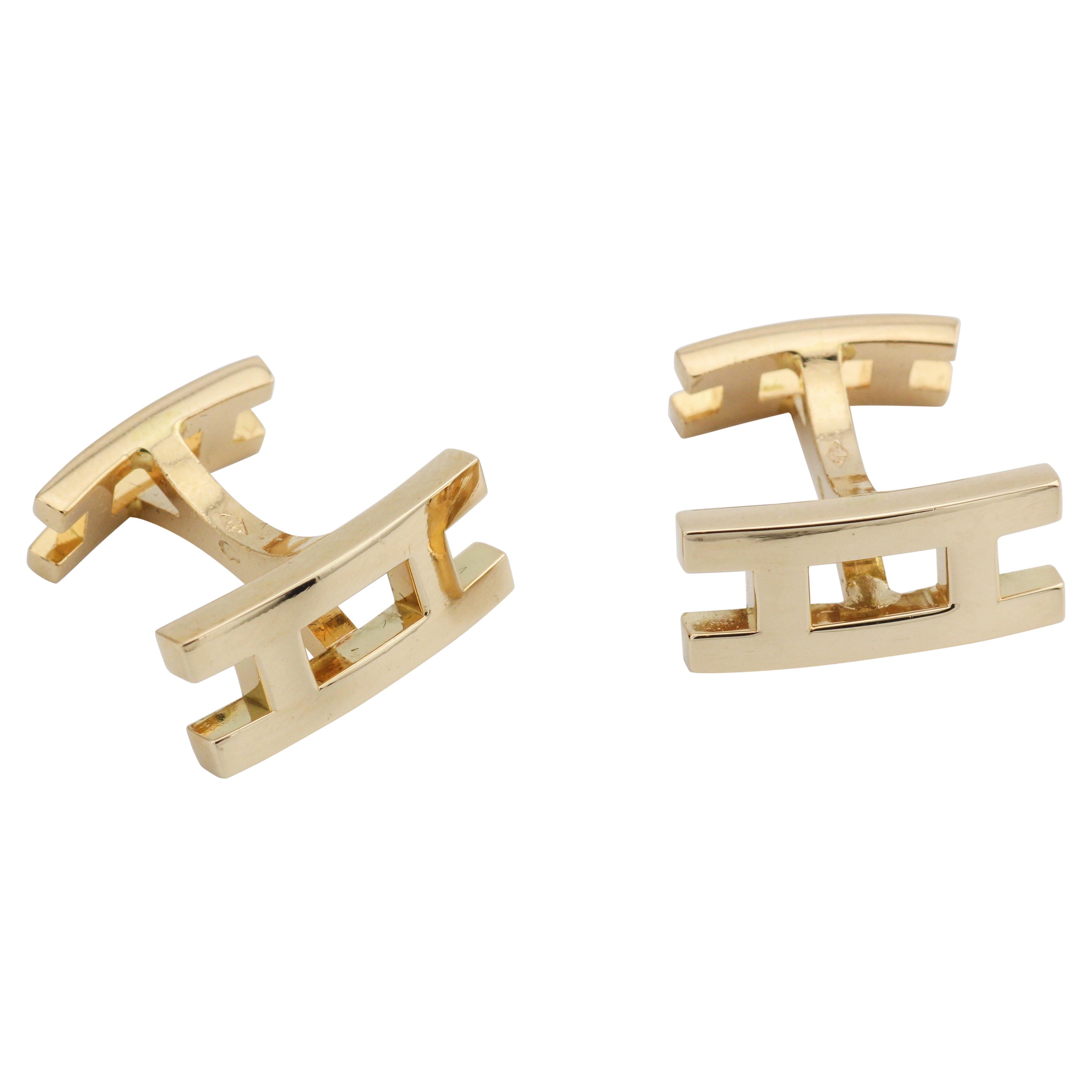 Hermes 18k Gold Parallel Cufflinks For Sale
