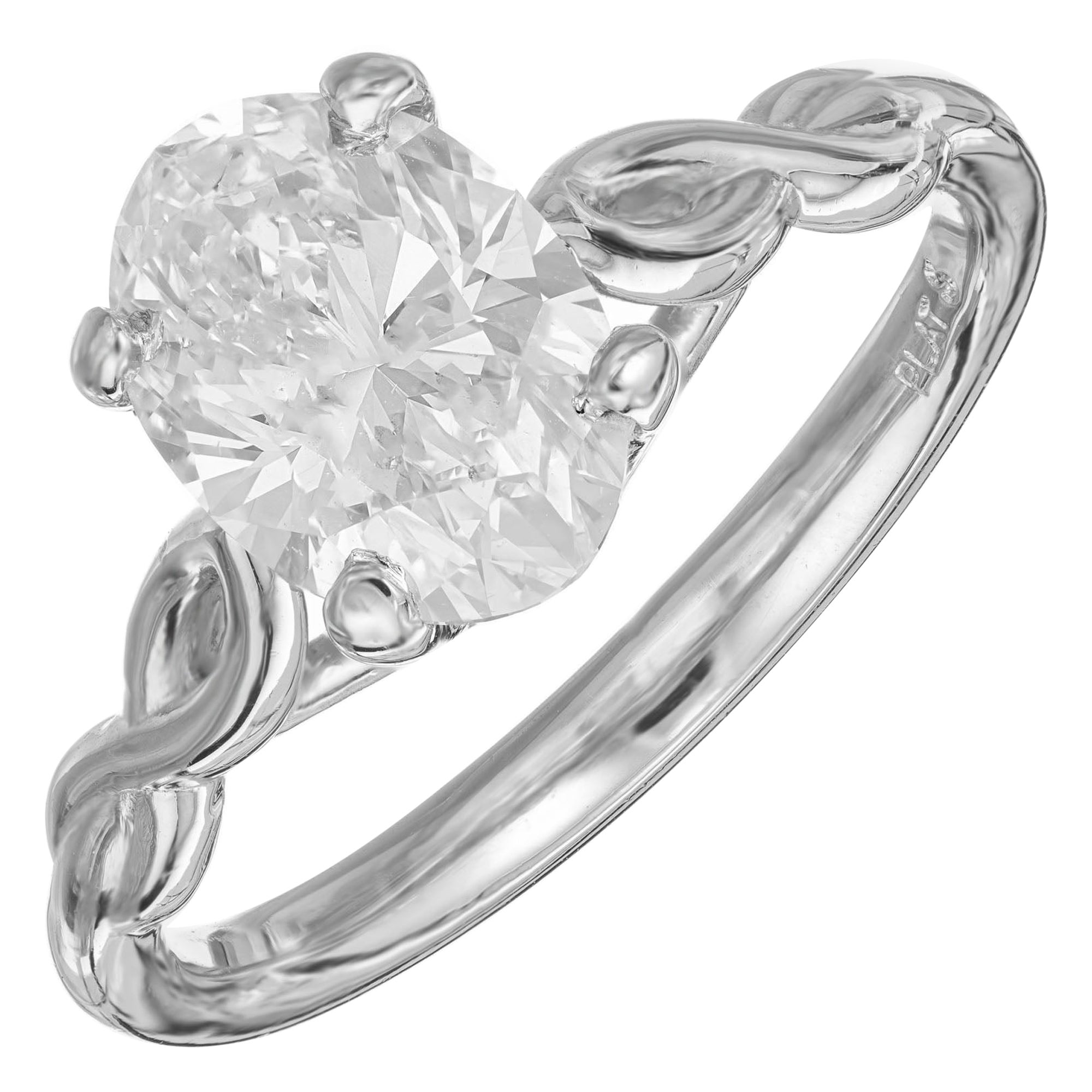 Peter Suchy, bague de fiançailles solitaire en platine avec diamant ovale certifié GIA de 2,05 carats en vente