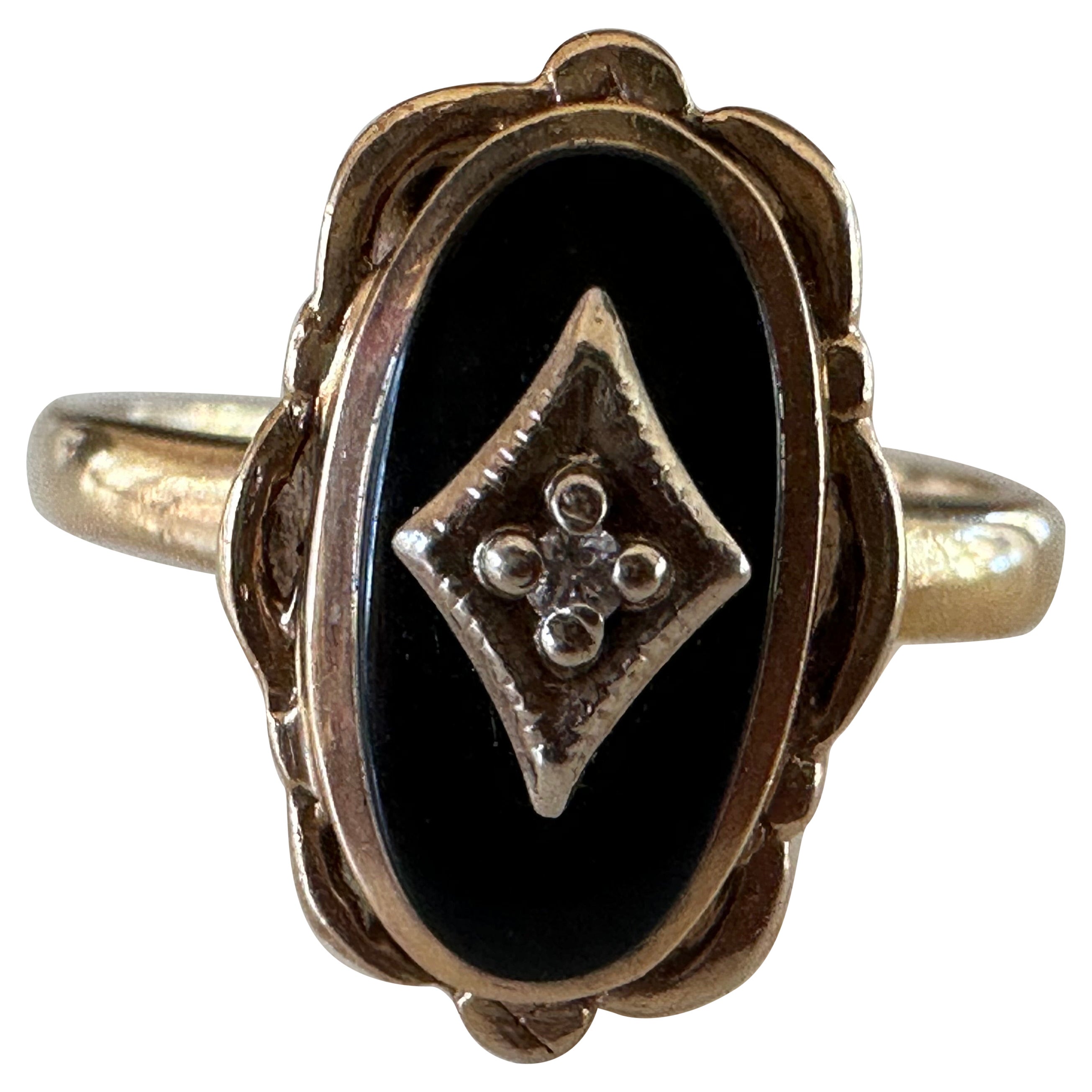 Antique Diamond and Onyx Ring  For Sale