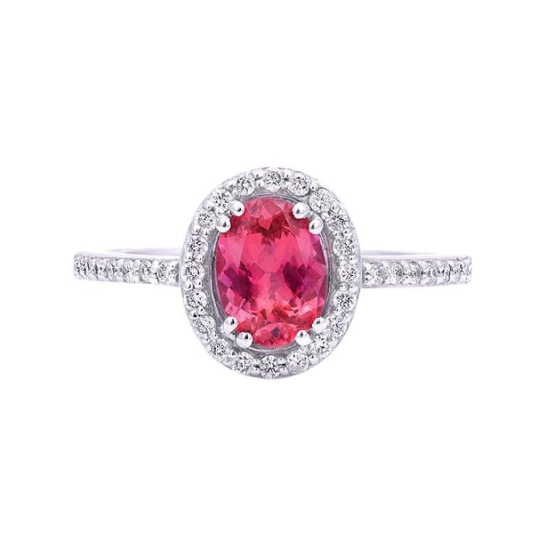 0.98 Сarats Neon Tanzanian Spinel Diamonds set in 14K White Gold Ring For Sale