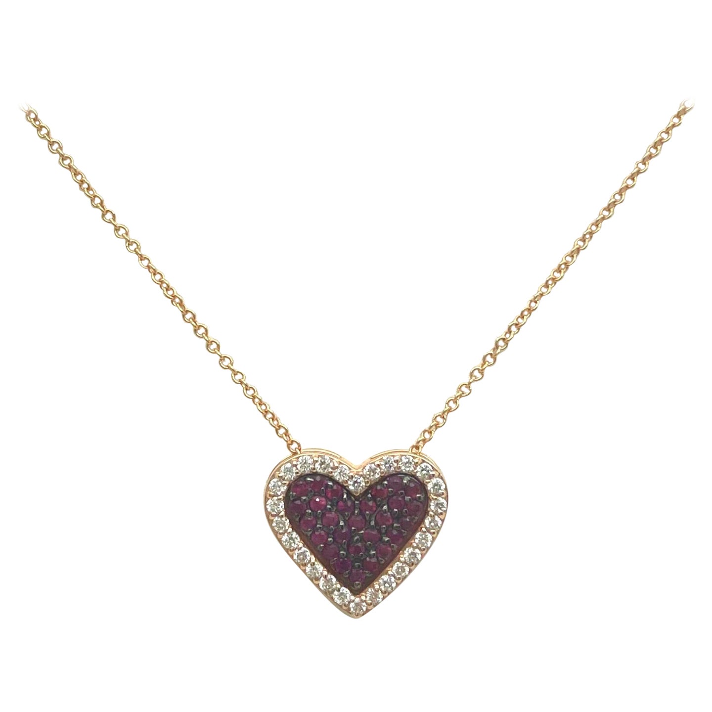 Ruby & Diamond Heart necklace In 14k Rose Gold For Sale