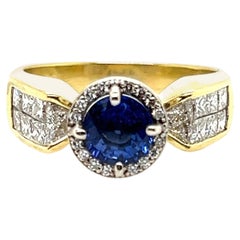 Sapphire Diamond Engagement Cocktail Ring 2.30ct  18K Yellow Gold Birthstone 2ct