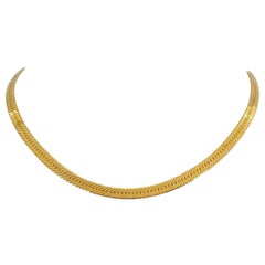 14 Karat Yellow Gold Solid Herringbone Link Chain Necklace Italy 