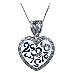 Diamond And White Enamel Heart Necklace In 148k White Gold 