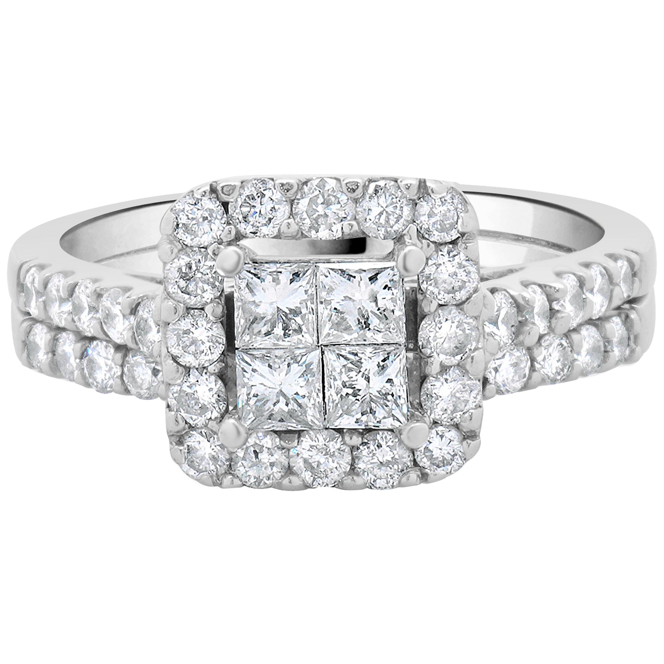 14 Karat White Gold Quad Set Diamond Engagement Ring For Sale