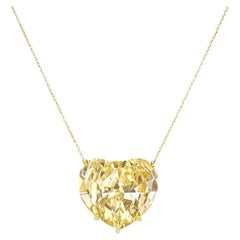GIA Certified 3 Carat Fancy Yellow Heart Shape Diamond Pendant Necklace