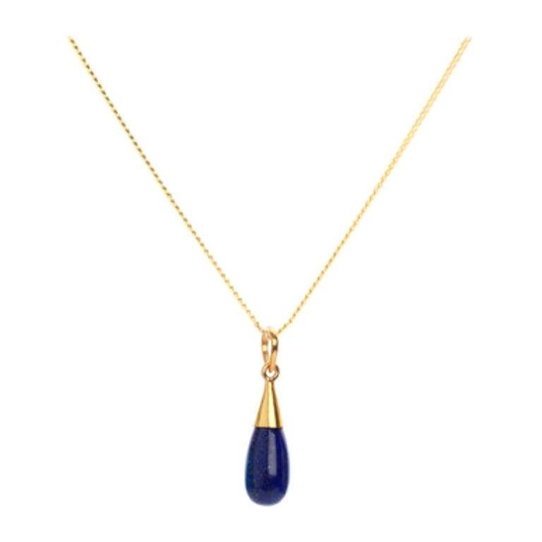 18K Gold Lapis Lazuli Third Eye Chakra Droplet Pendant Necklace Elizabeth Raine For Sale