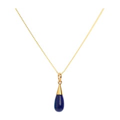 18 Karat Gold Lapislazuli Third Eye Chakra-Tropfen-Anhänger Halskette Elizabeth Raine