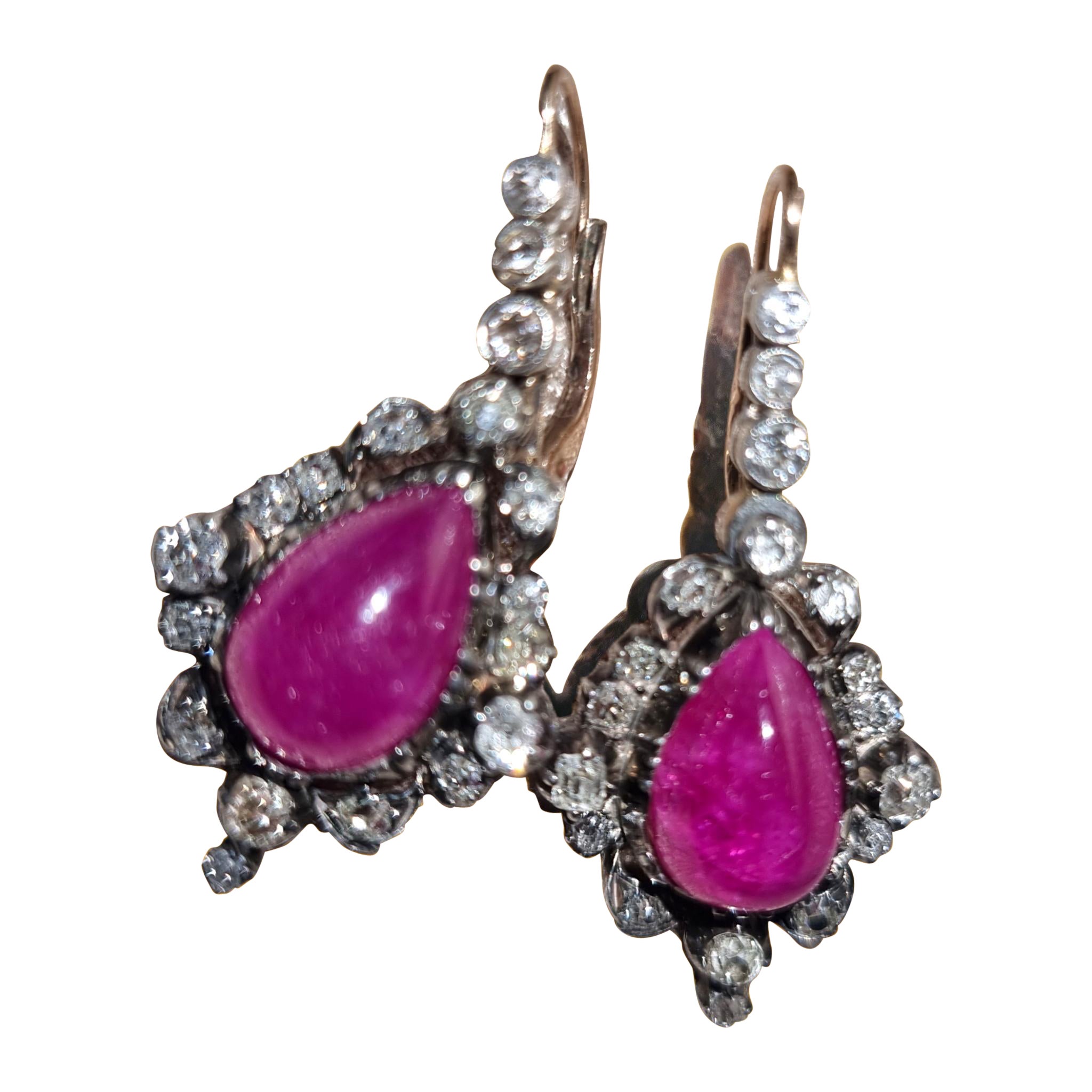 GIA Certified  Georgian Ruby Cabochon and Diamond  Earrings 18th/19th Century