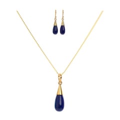 18K Gold Lapis Lazuli Third Eye Chakra Droplet Necklace & Earrings Gift Set