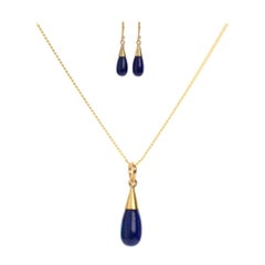 18 Karat Gold Lapislazuli Third Eye Chakra Tropfen Halskette & Ohrringe Geschenk-Set