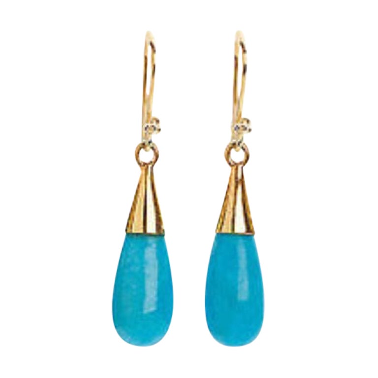 18K Gold Turquoise Throat Chakra Earrings by Elizabeth Raine For Sale