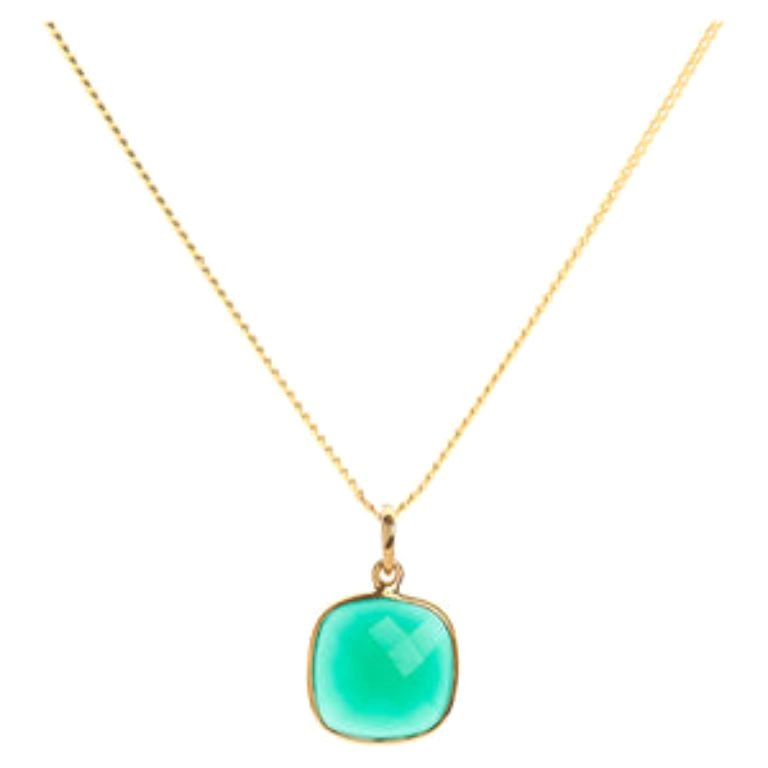 18K Gold Green Onyx Heart Chakra Pendant Necklace by Elizabeth Raine For Sale