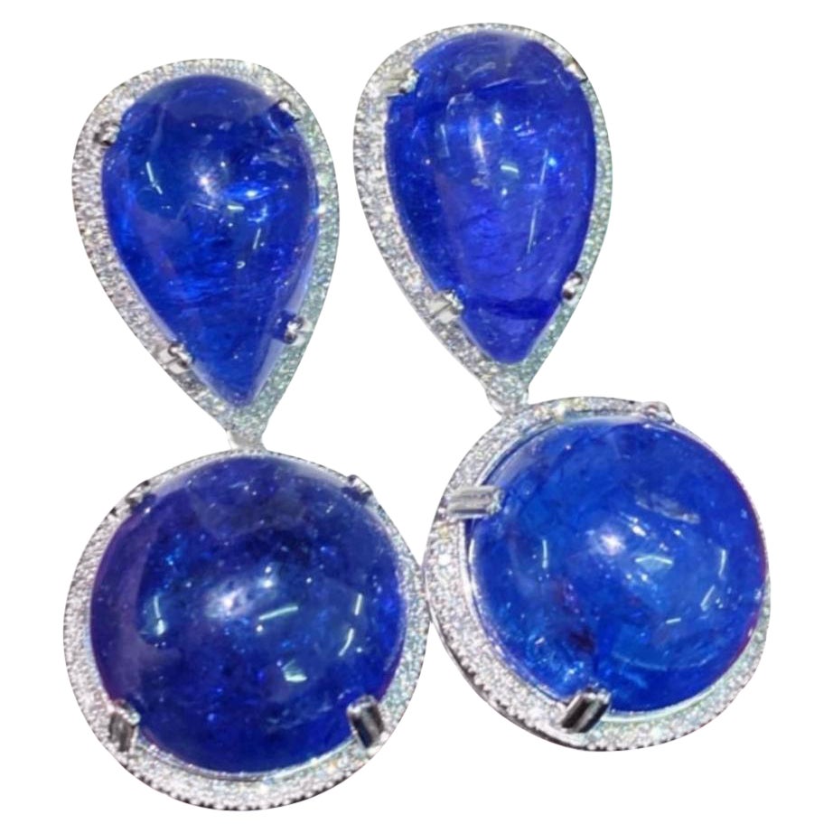 AIG Certified 59.00 Carats Tanzanites 18K Gold Earrings  For Sale
