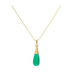 18K Gold Green Onyx Heart Chakra Droplet Pendant Necklace by Elizabeth Raine