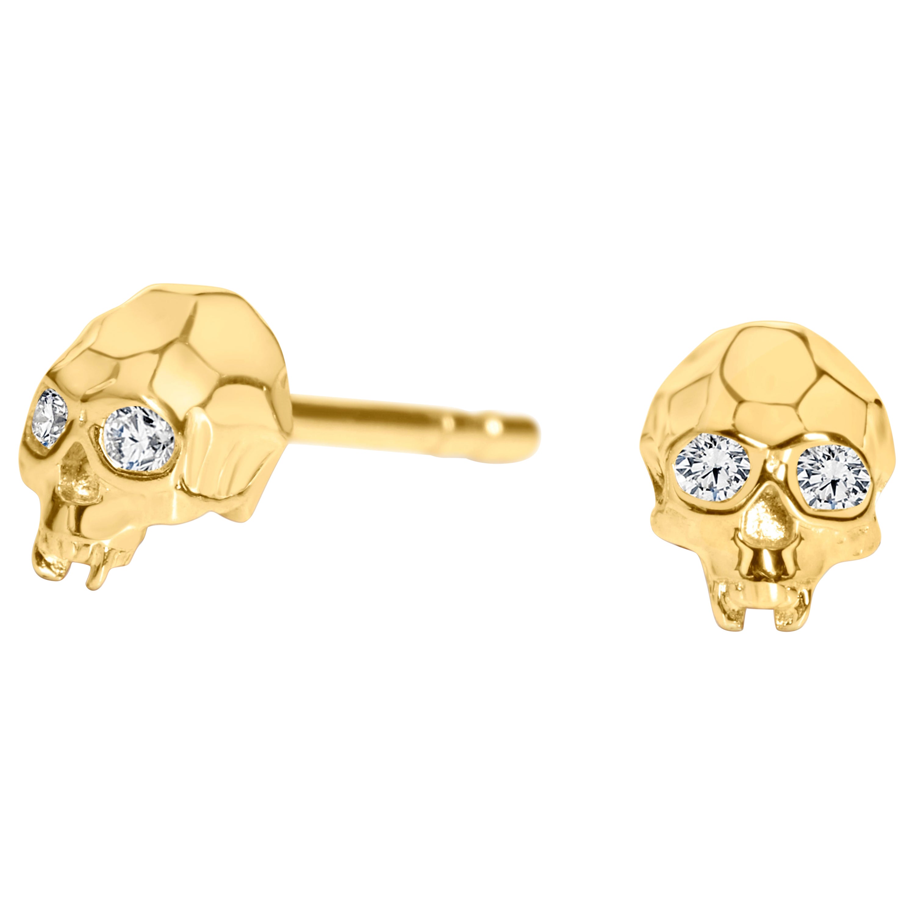 Vampire Skull Earring – Mini – 18ct Yellow gold and Diamonds For Sale