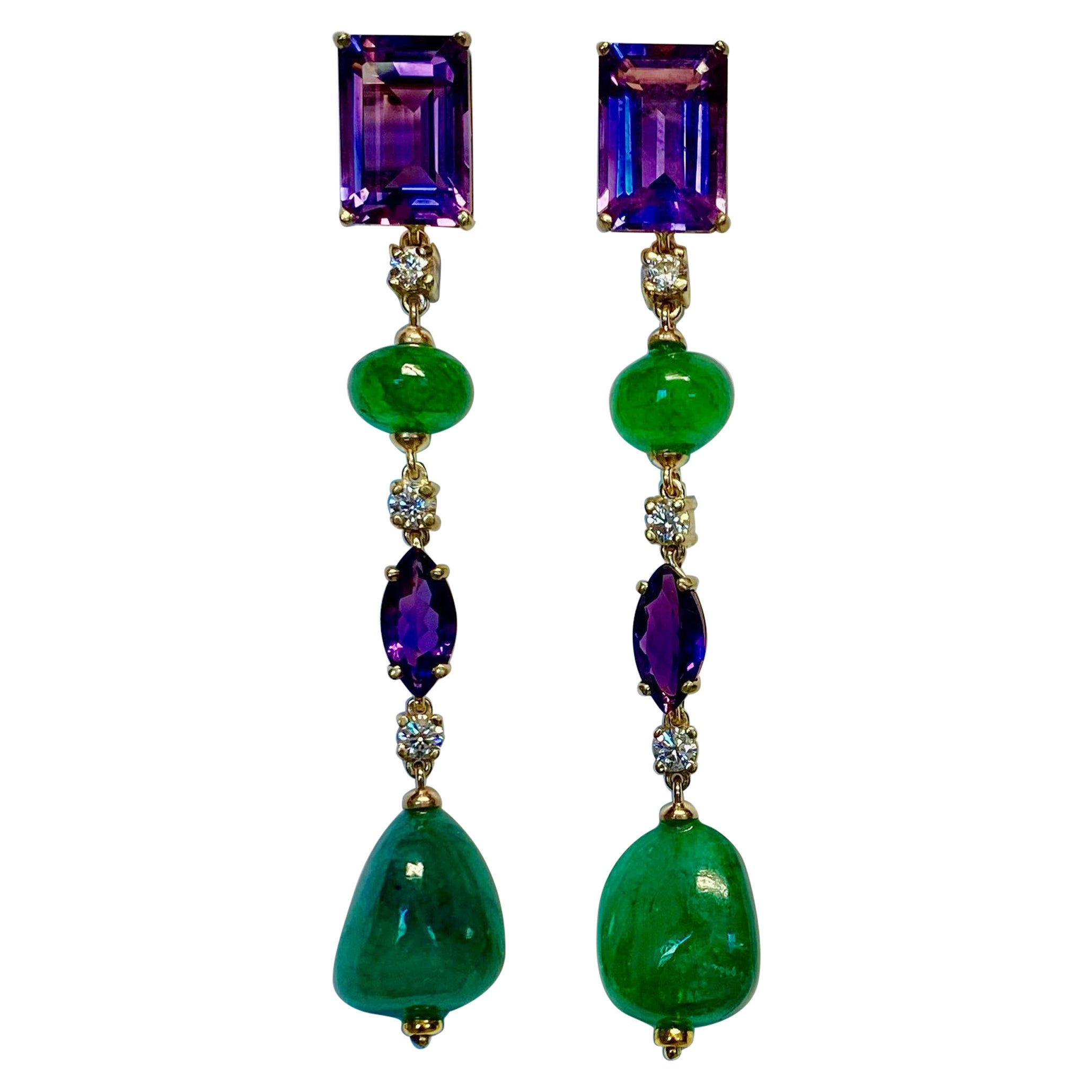 Michael Kneebone Amethyst Diamond Emerald Dangle Earrings For Sale