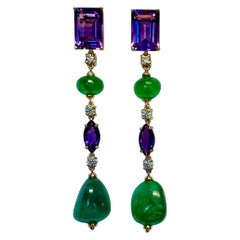 Michael Kneebone Amethyst Diamond Emerald Dangle Earrings