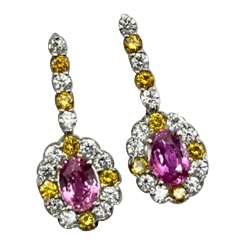 Platinum Earring With a 1.83CT and 1.77Ct Pink Orange Sapphires For Sale