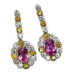 Platinum Earring With a 1.83CT and 1.77Ct Pink Orange Sapphires