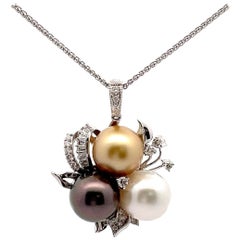 White Gold Tri Color Pearl Necklace