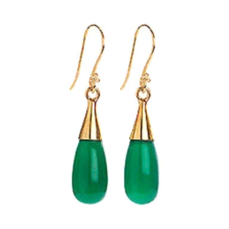 18K Gold Green Onyx Heart Chakra Earrings by Elizabeth Raine For Sale