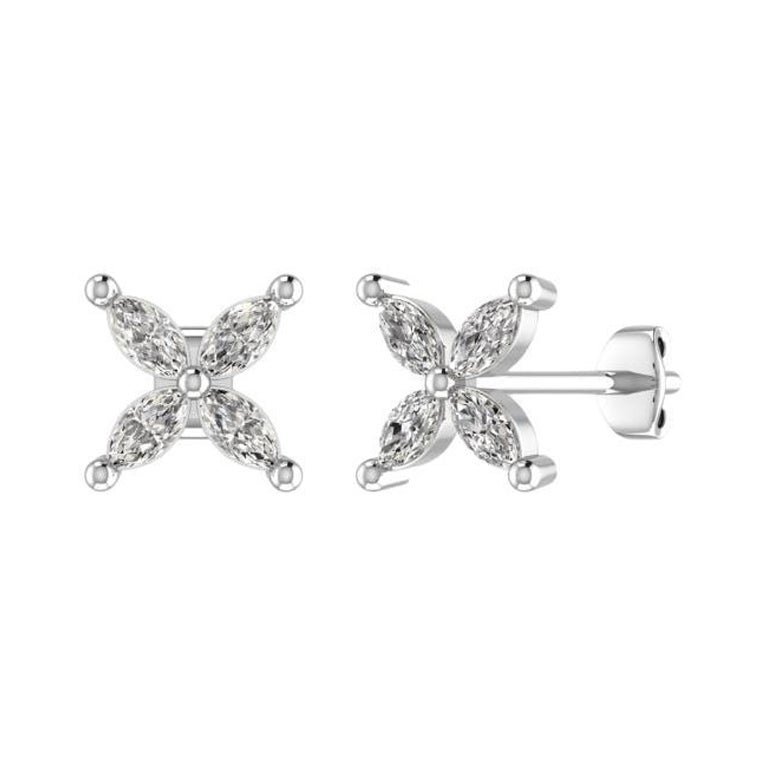 18ct White Gold 'Compass Point' Marquise Cut Diamond Earstuds For Sale