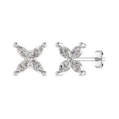 18ct White Gold 'Compass Point' Marquise Cut Diamond Earstuds