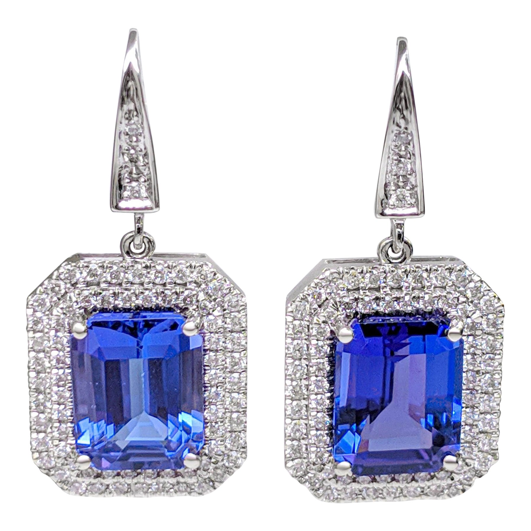 10.30 Carat Tanzanite and 1.25Ct Diamonds Halo - 18 kt. White gold - Earrings For Sale