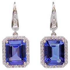 8.75 Ct Tanzanite and 0.50Ct Fancy Pink Diamonds - 18 kt. White gold - Earrings