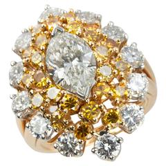 Oscar Heyman Marquise Diamond and Yellow Diamond Cocktail Ring 
