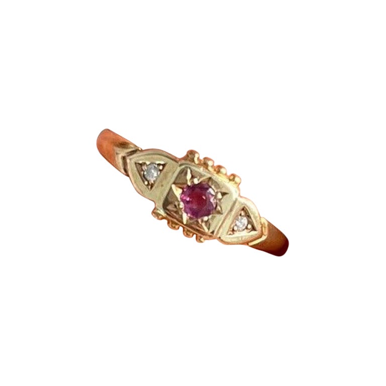 Vintage 9ct Gold Ruby & Diamond Ring For Sale