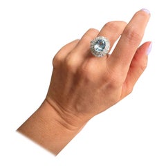 Bague Vintage en or blanc 18ct avec aigue-marine et diamants