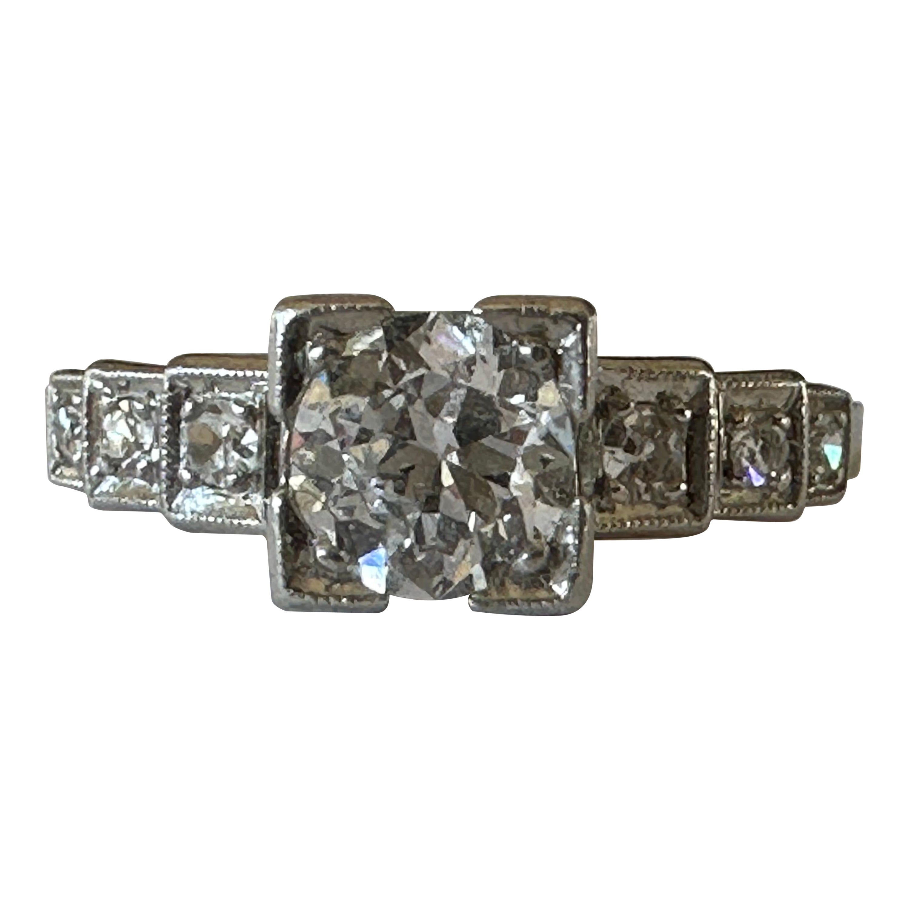 Art Deco Diamond and Platinum Engagement Ring  For Sale