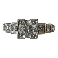 Retro Art Deco Diamond and Platinum Engagement Ring 