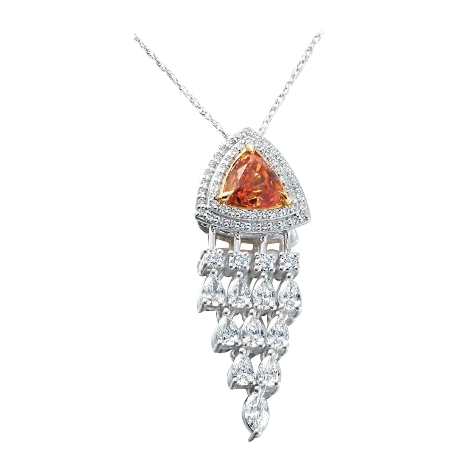 Mandarin garnet and Diamond Pendant Necklace