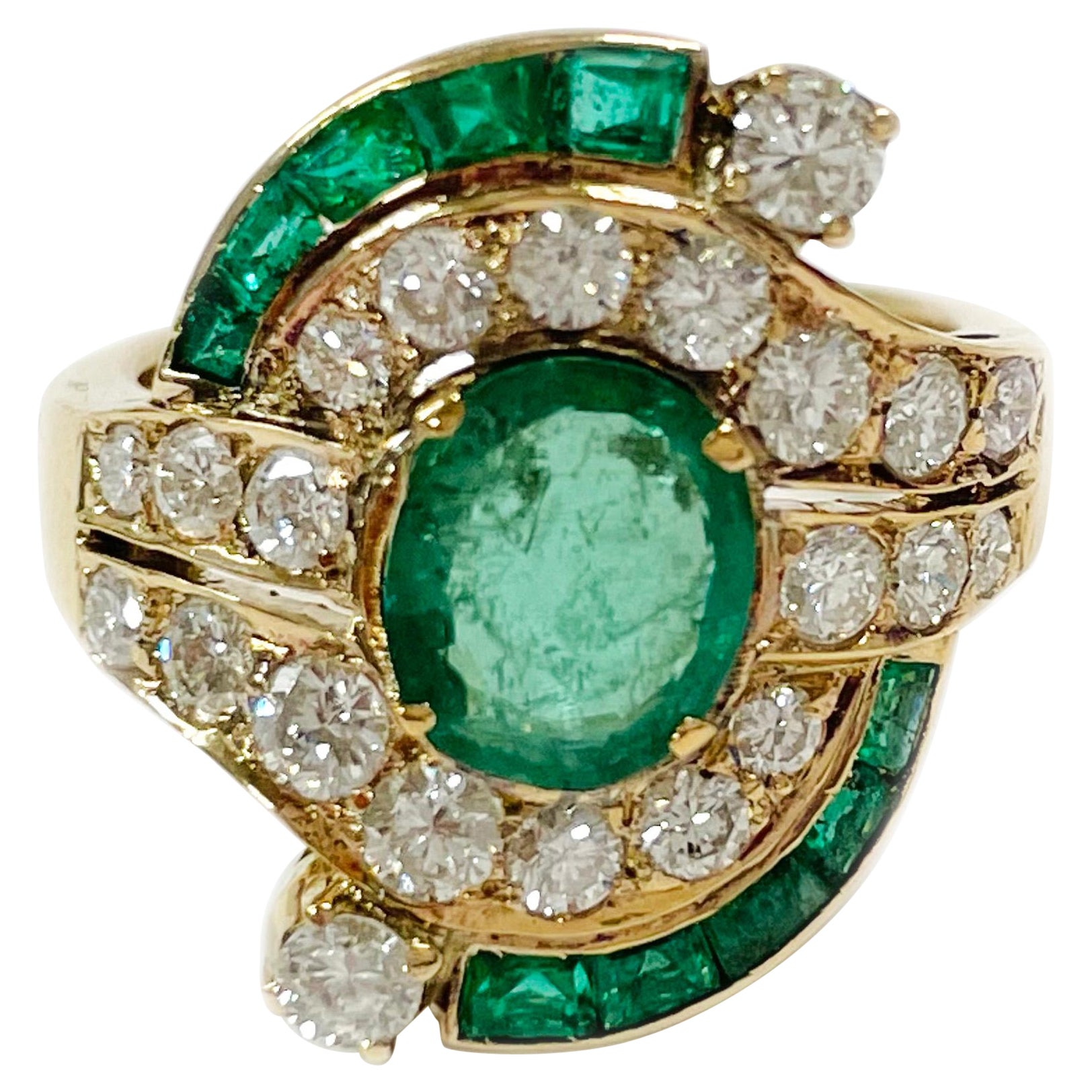 Yellow Gold Emerald Diamond Ring For Sale