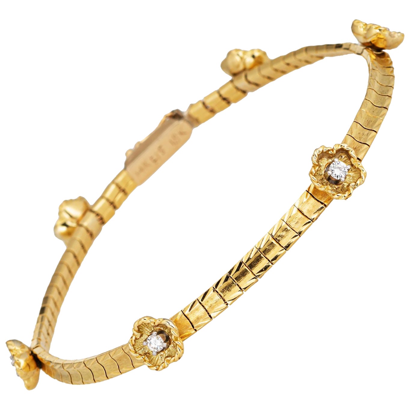 Vintage Diamond Flower Bracelet 14k Yellow Gold 7" Estate Fine Jewelry For Sale