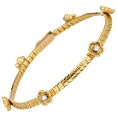 Bracelet fleur vintage en or jaune 14k avec diamant 7" Estate Jewelry