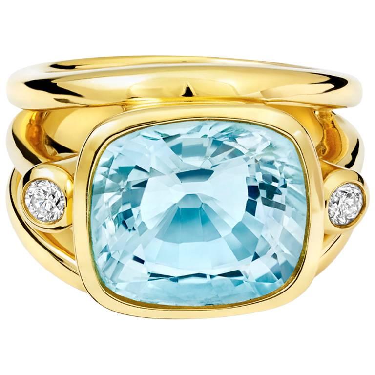 Aeneus Roman Aquamarine Diamond Gold Ring For Sale