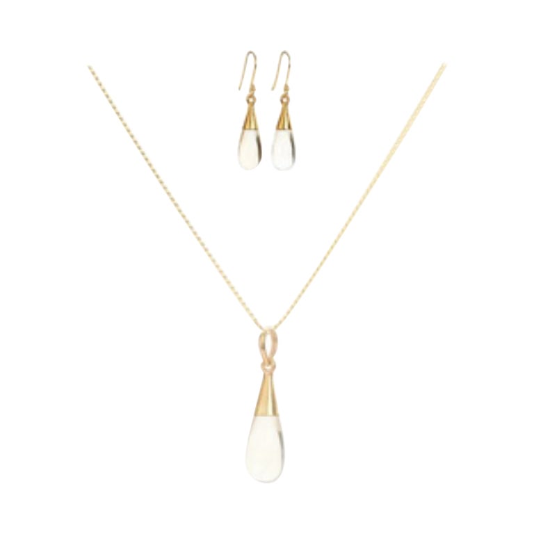 18K Gold Citrine Solar Plexus Chakra Droplet Necklace & Earrings Gift Set For Sale