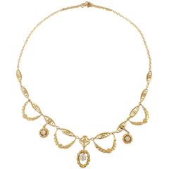 Antique 18k Yellow Gold Diamond Necklace 
